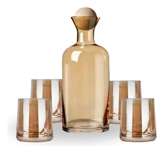Jarra de Vidrio Decantador Lujoso 4 vasos Ambar