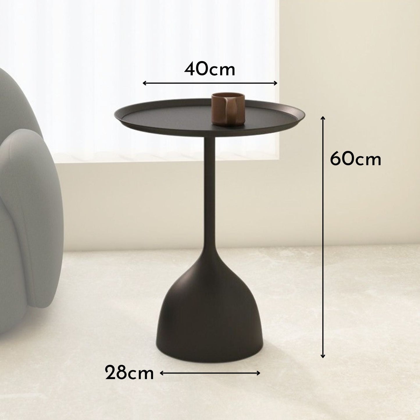Mesa De Centro Lateral Metal Mate Negro Nórdico
