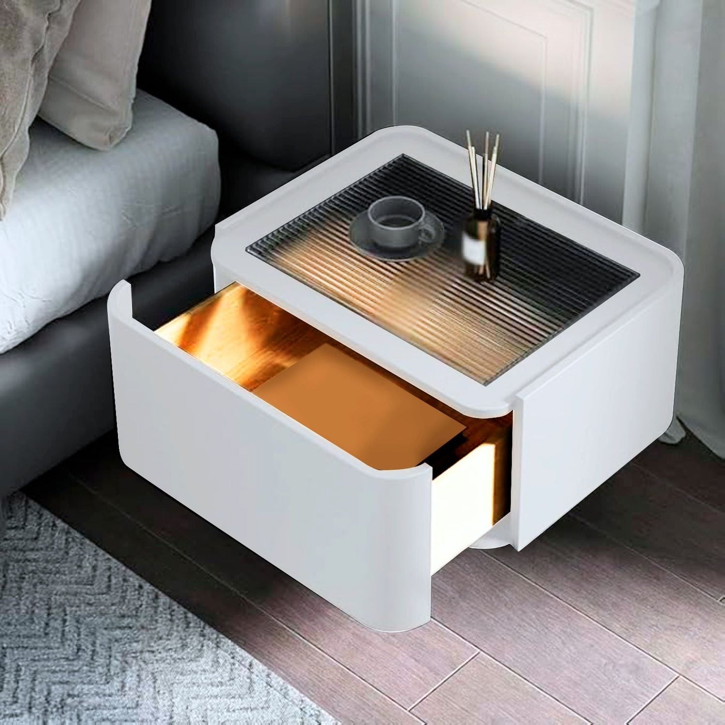 Velador Moderno Cajón Estilo Nórdico Blanco