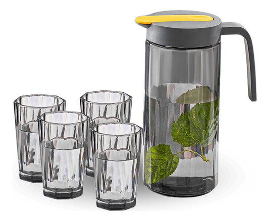 Jarra de Vidrio Dosificadora y 4 Vasos