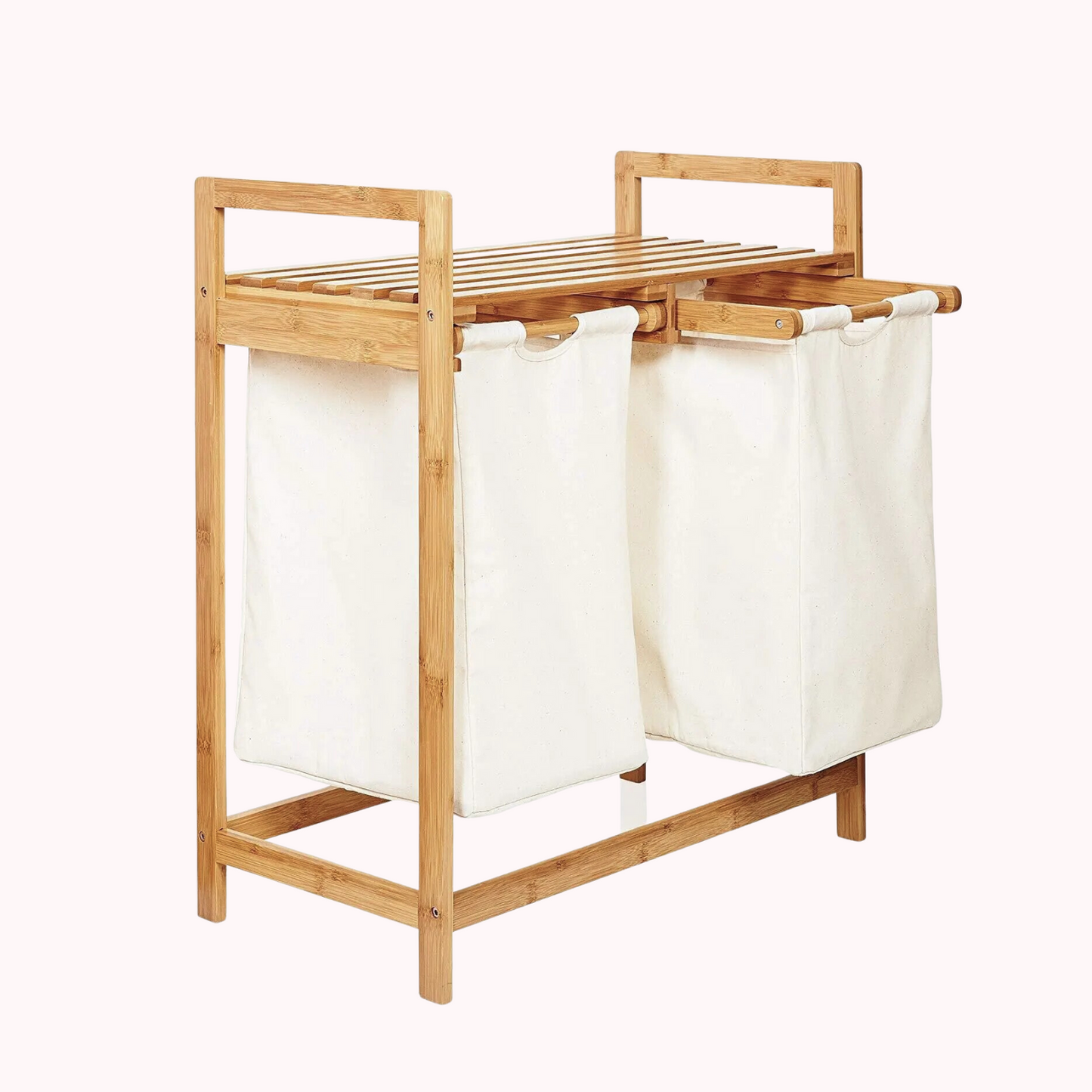 Cesto Lavandería Estante Doble Bambú para Ropa Beige