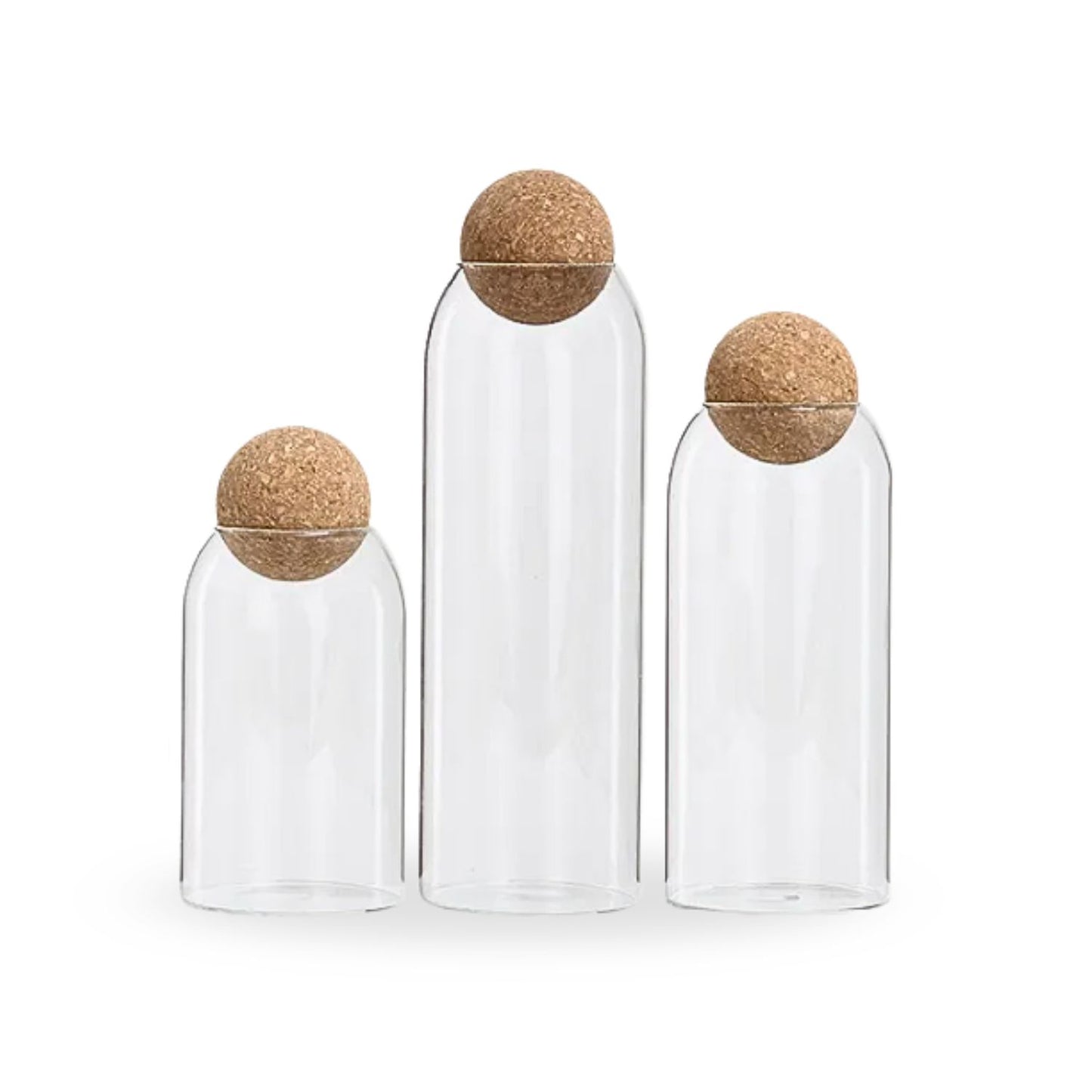 Contenedor de Vidrio y Tapa de Corcho Set 3un