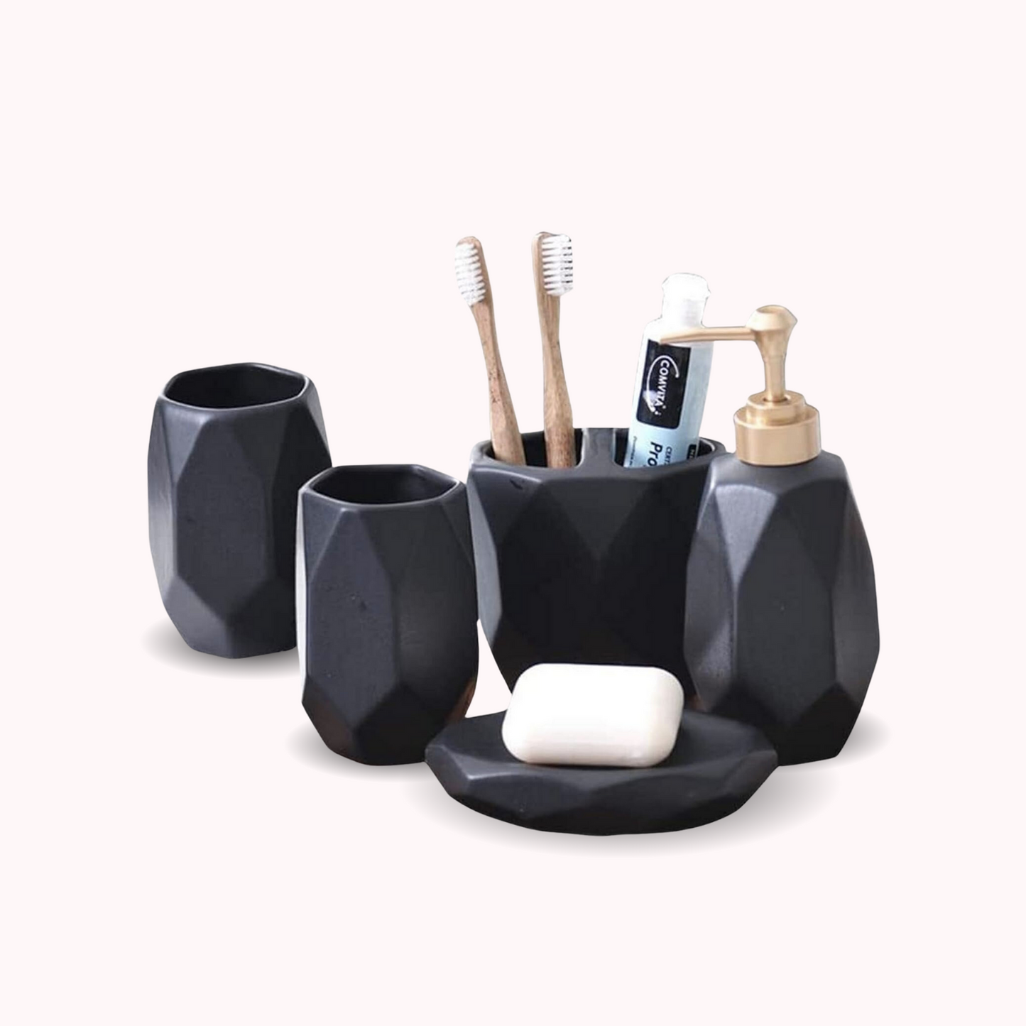 Set de Baño Liso 5 Accesorios Negro