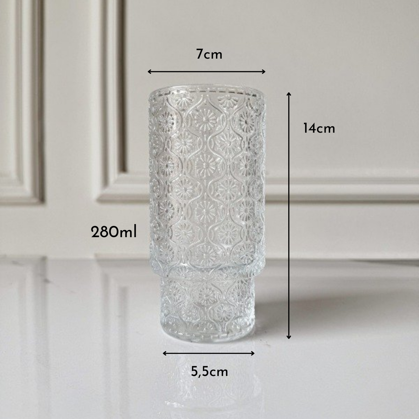 Set de 4 Vasos de vidrio Flor Begonia de 280 ml.