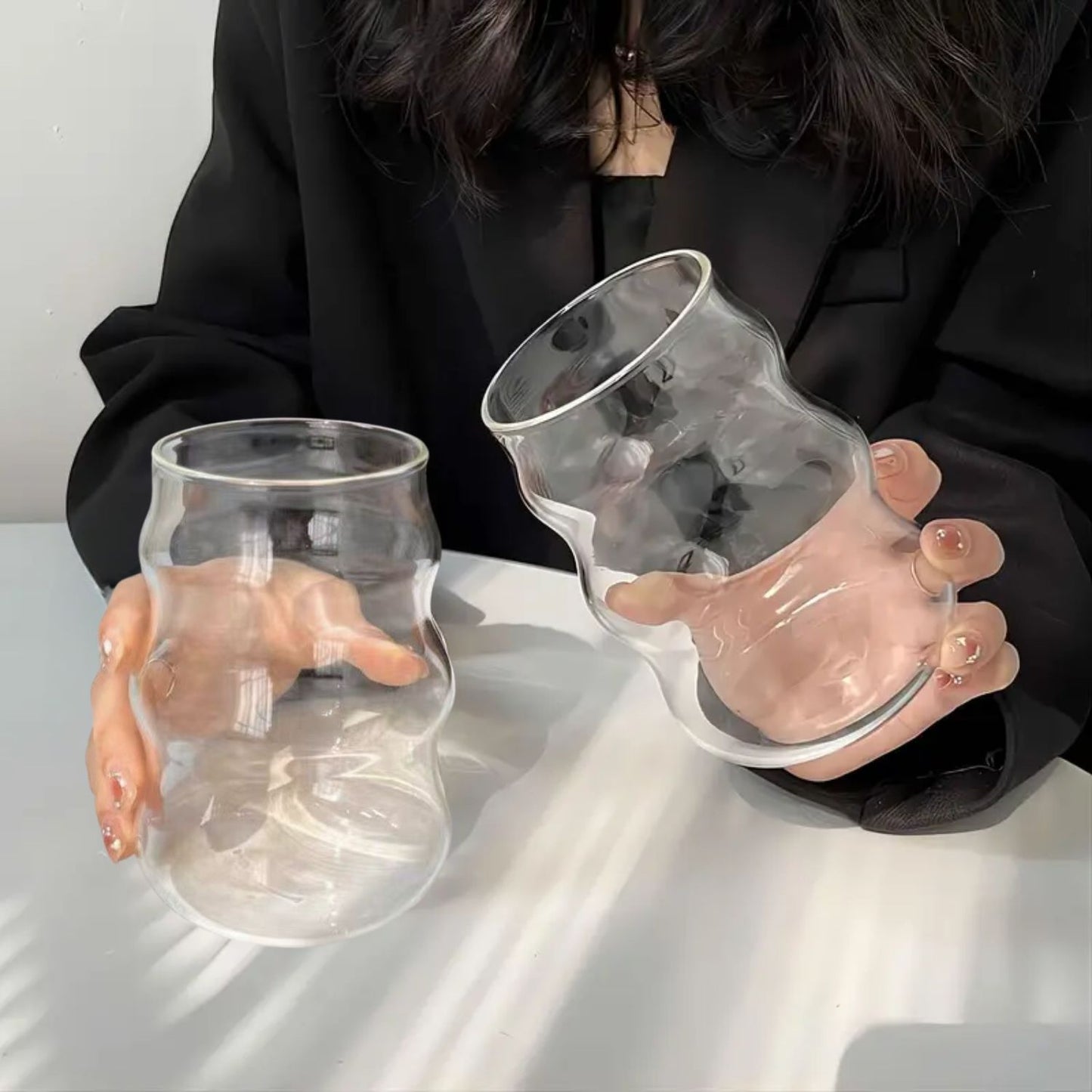 PREVENTA - Set 4 Vasos Vidrio Diseño Ondas con Bombilla 510ml