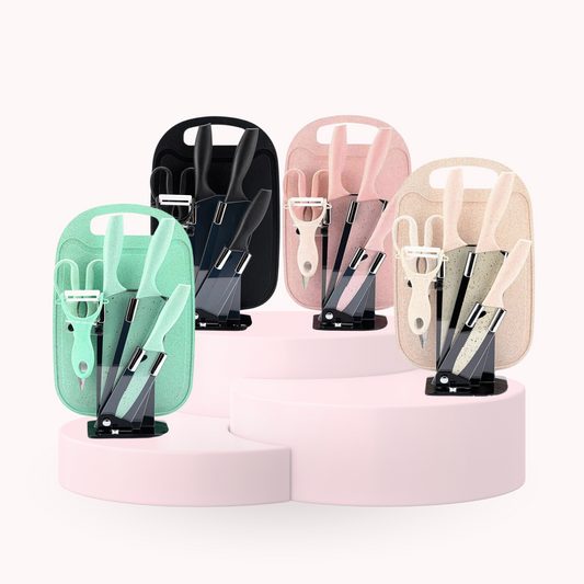 Set de Cuchillos con Tabla y Soporte