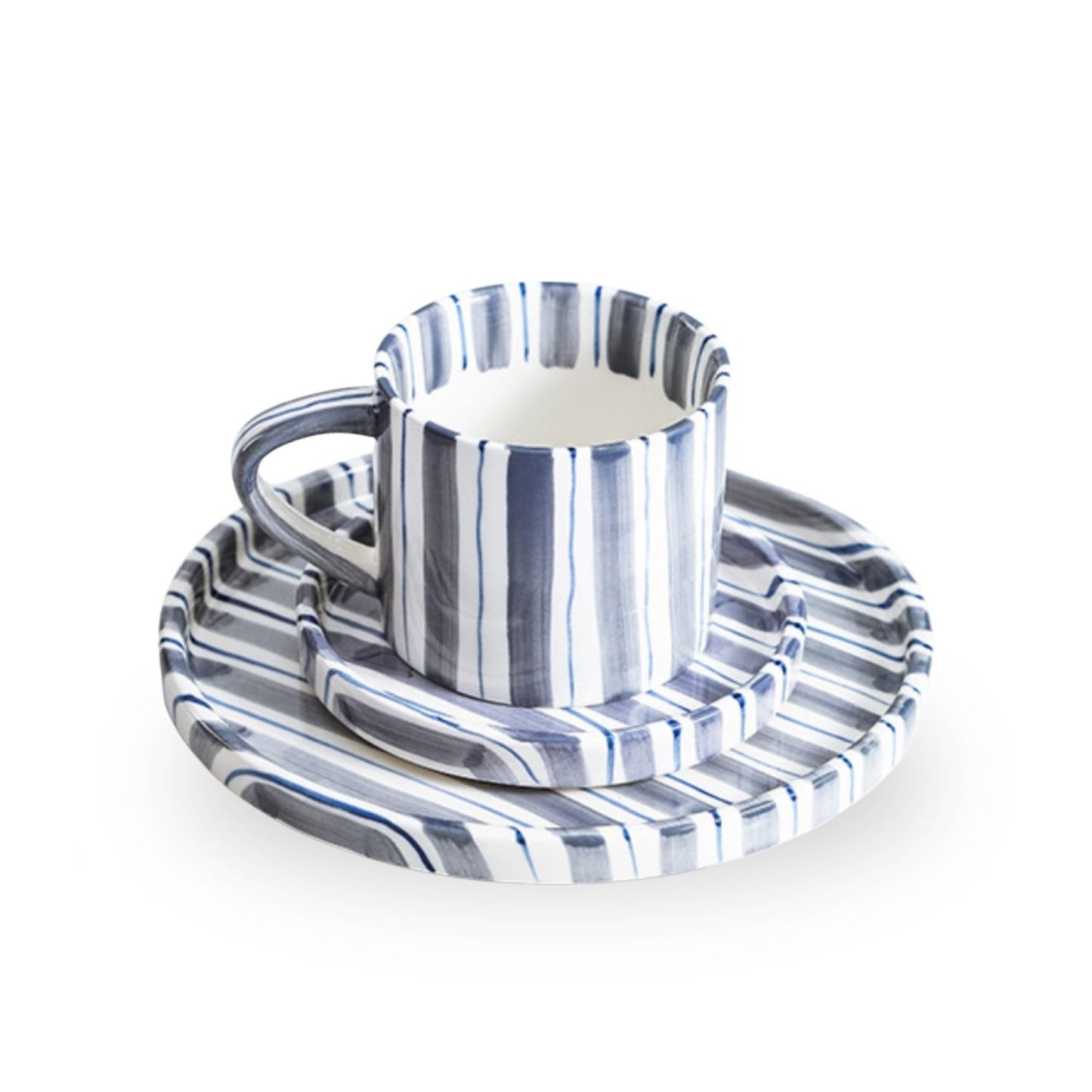 Set de Platos y Tazas Rayas Vintage Azul