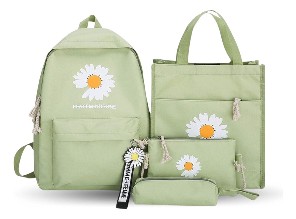 Set Mochila Diseño Margaritas 4 Piezas