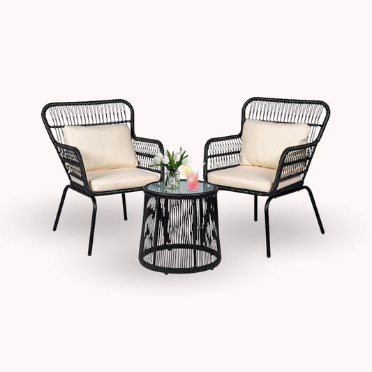 Set de Terraza Living Exterior Entrelazado Negro Sillas y Mesa