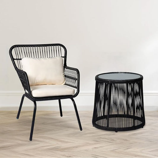 Set de Terraza Living Exterior Entrelazado Negro Sillas y Mesa