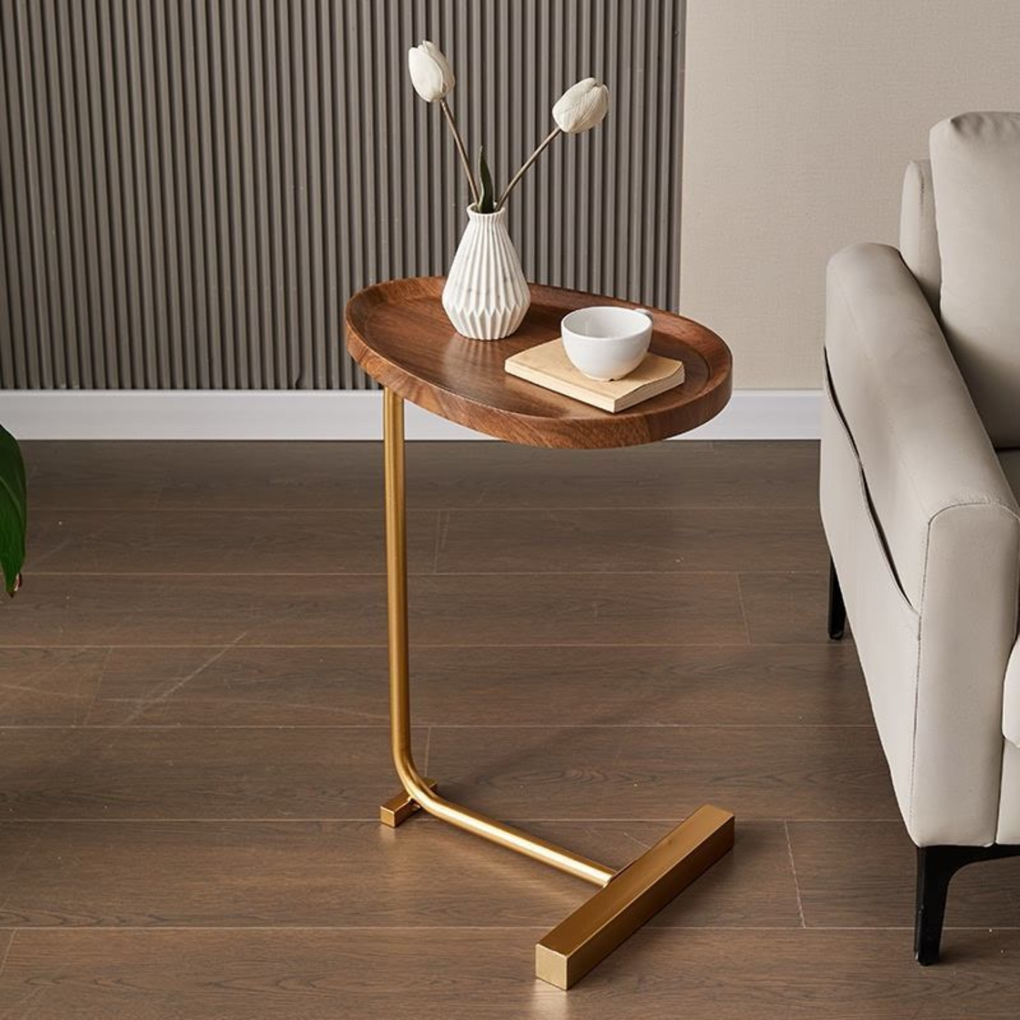 Mesa Madera Lateral con Pedestal Mostaza