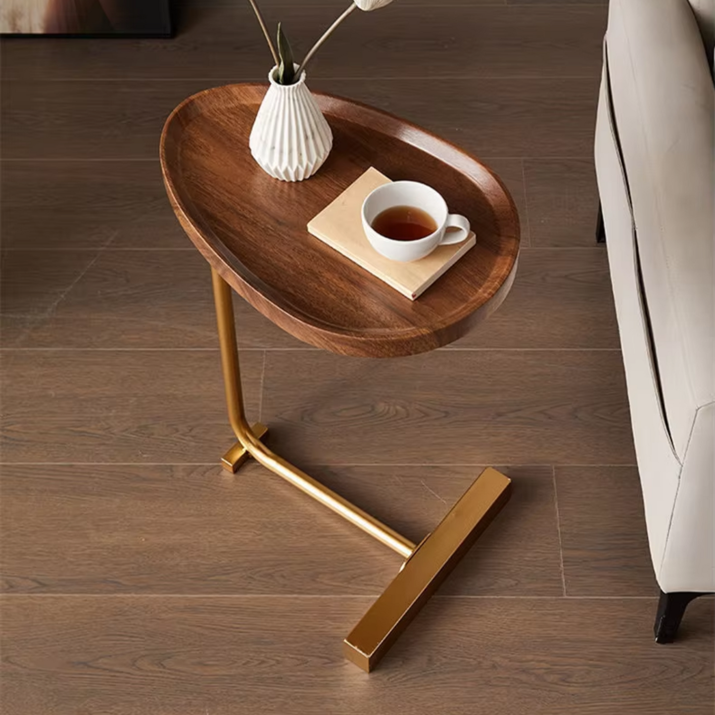 Mesa Madera Lateral con Pedestal Mostaza