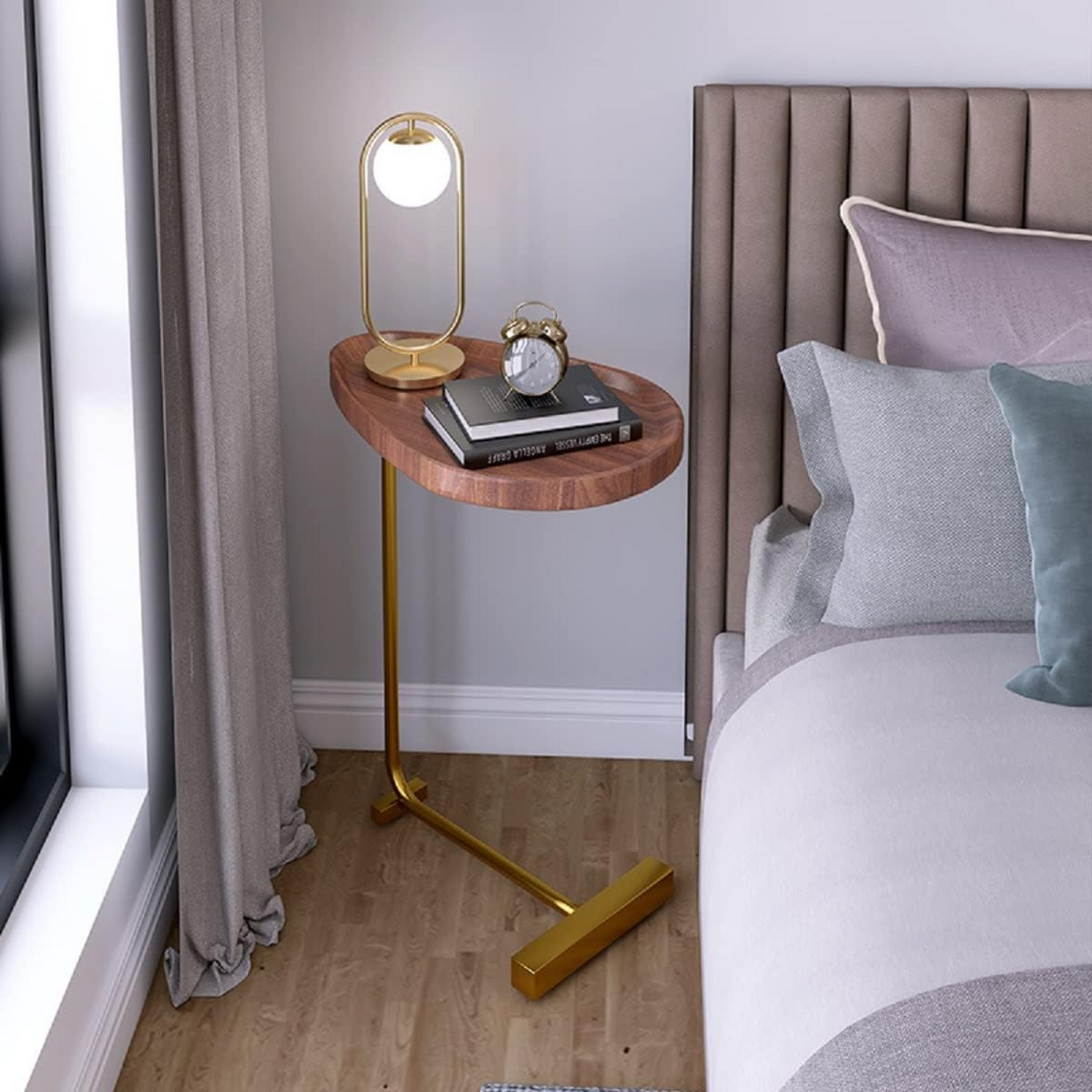 Mesa Madera Lateral con Pedestal Mostaza