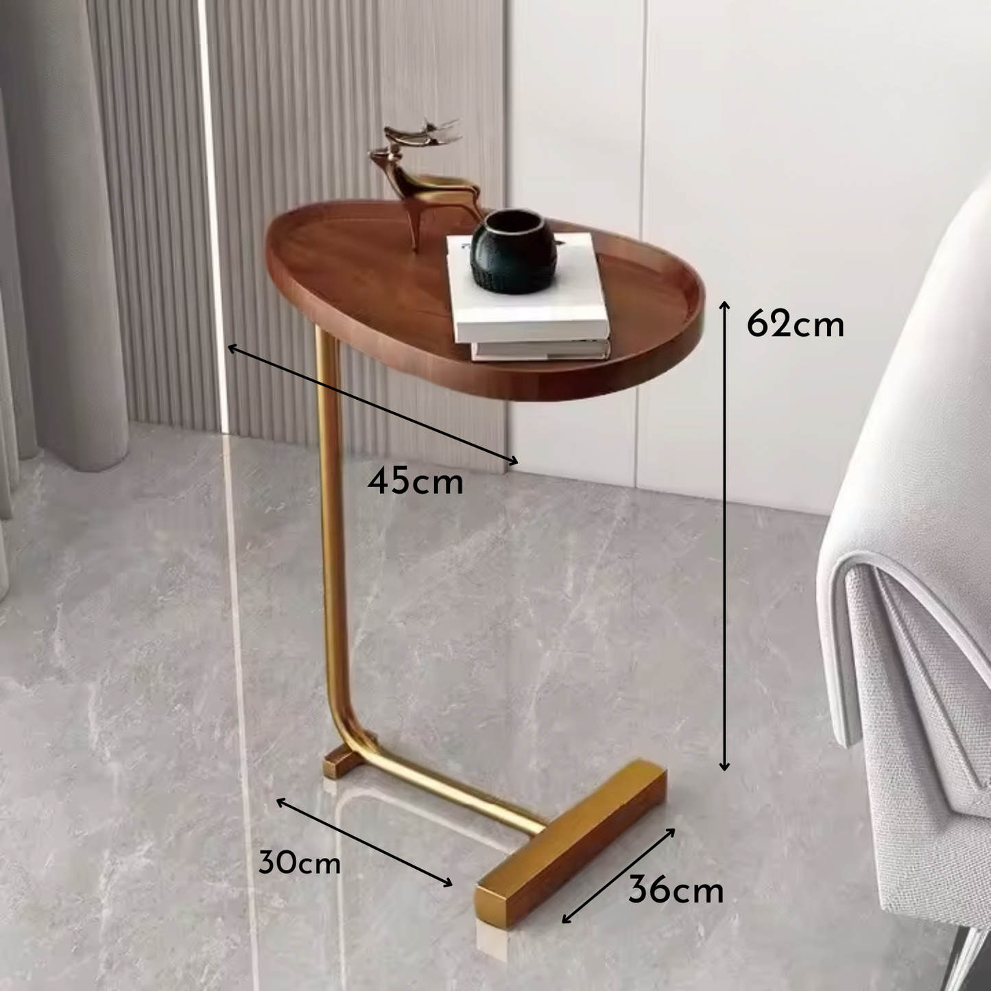 Mesa Madera Lateral con Pedestal Mostaza