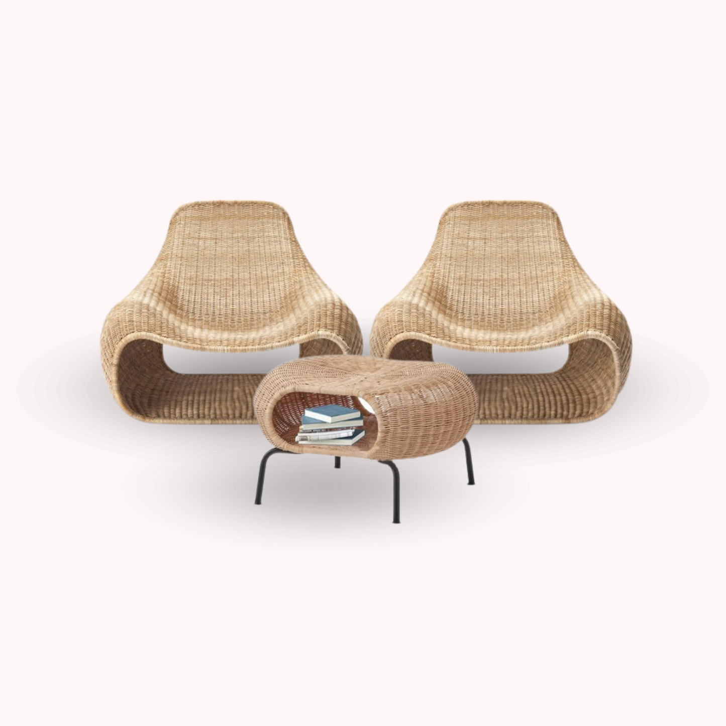 Juego de Terraza y Jardín Ratan Sillones y Mesa Otomana