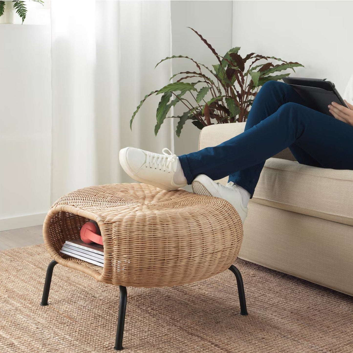 Juego de Terraza y Jardín Ratan Sillones y Mesa Otomana
