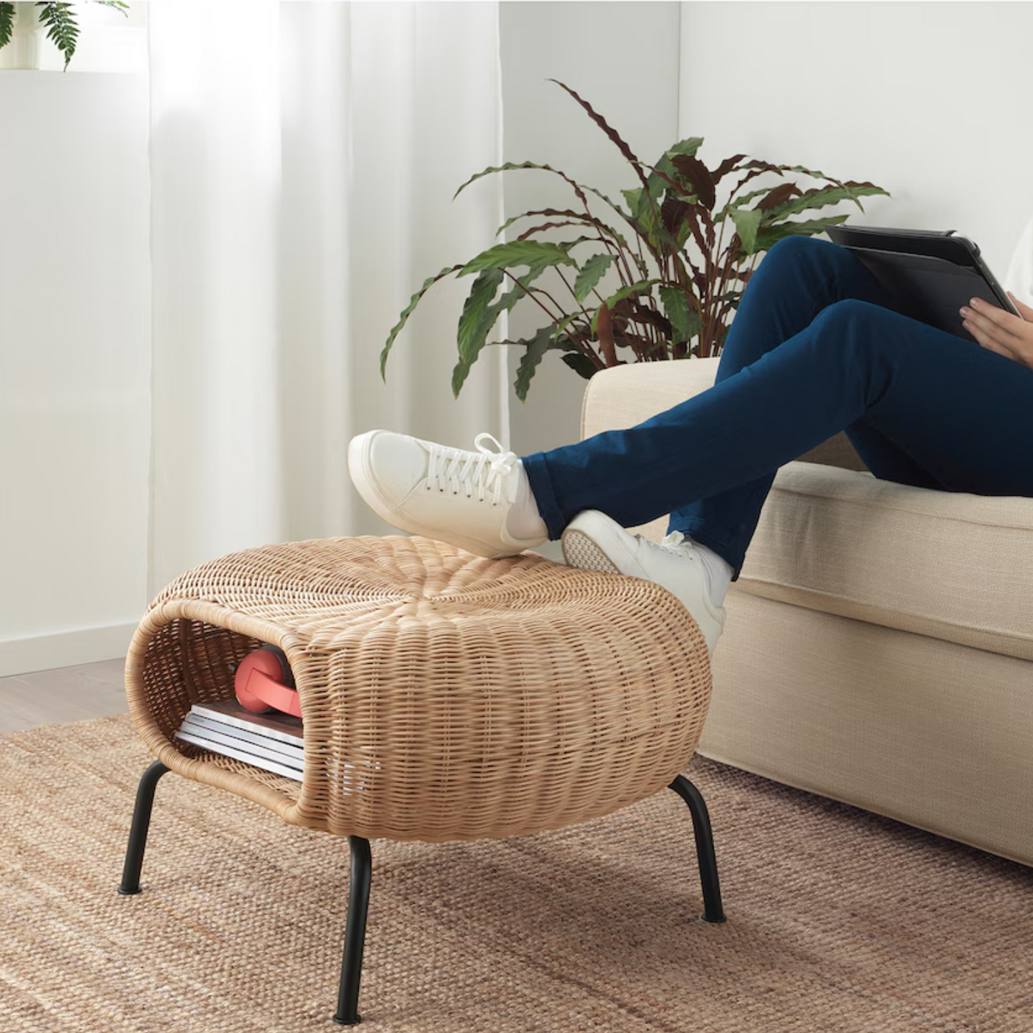 Juego de Terraza y Jardín Ratan Sillones y Mesa Otomana
