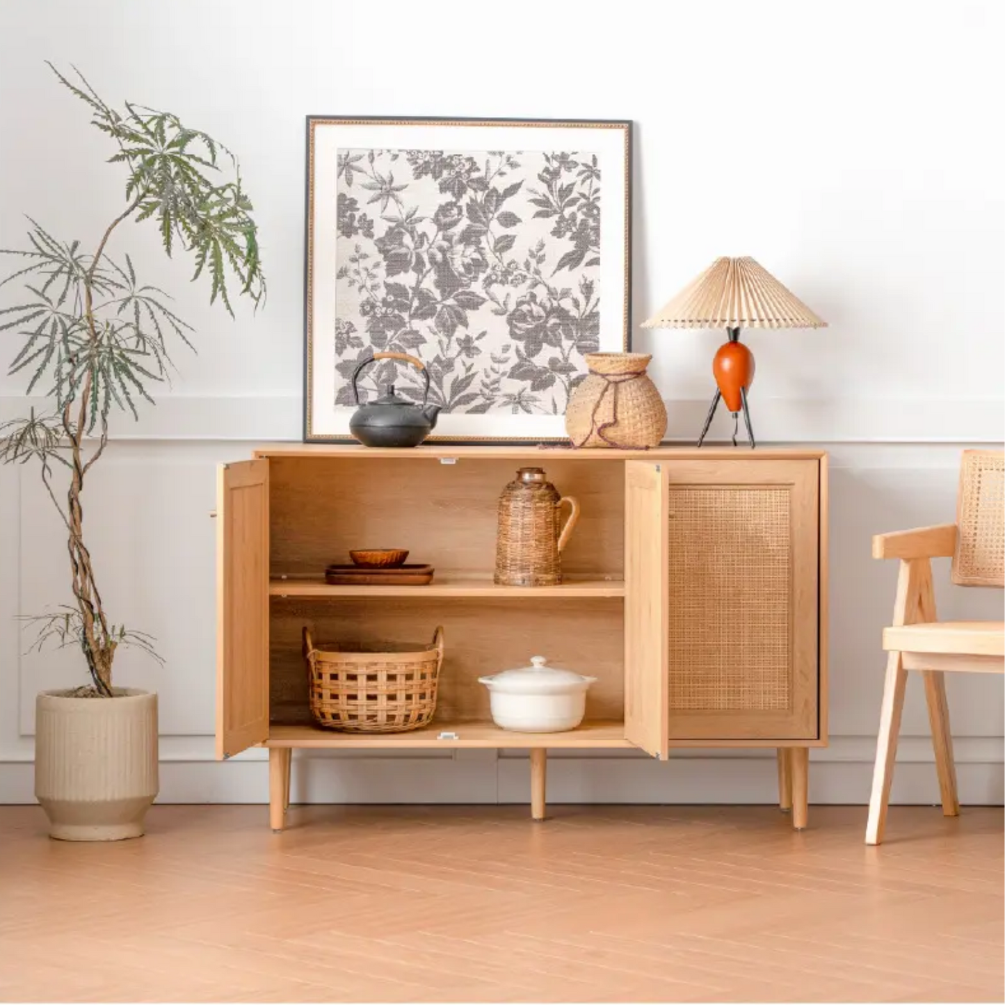 Mueble Recibidor 3 Puertas Tejido Natural