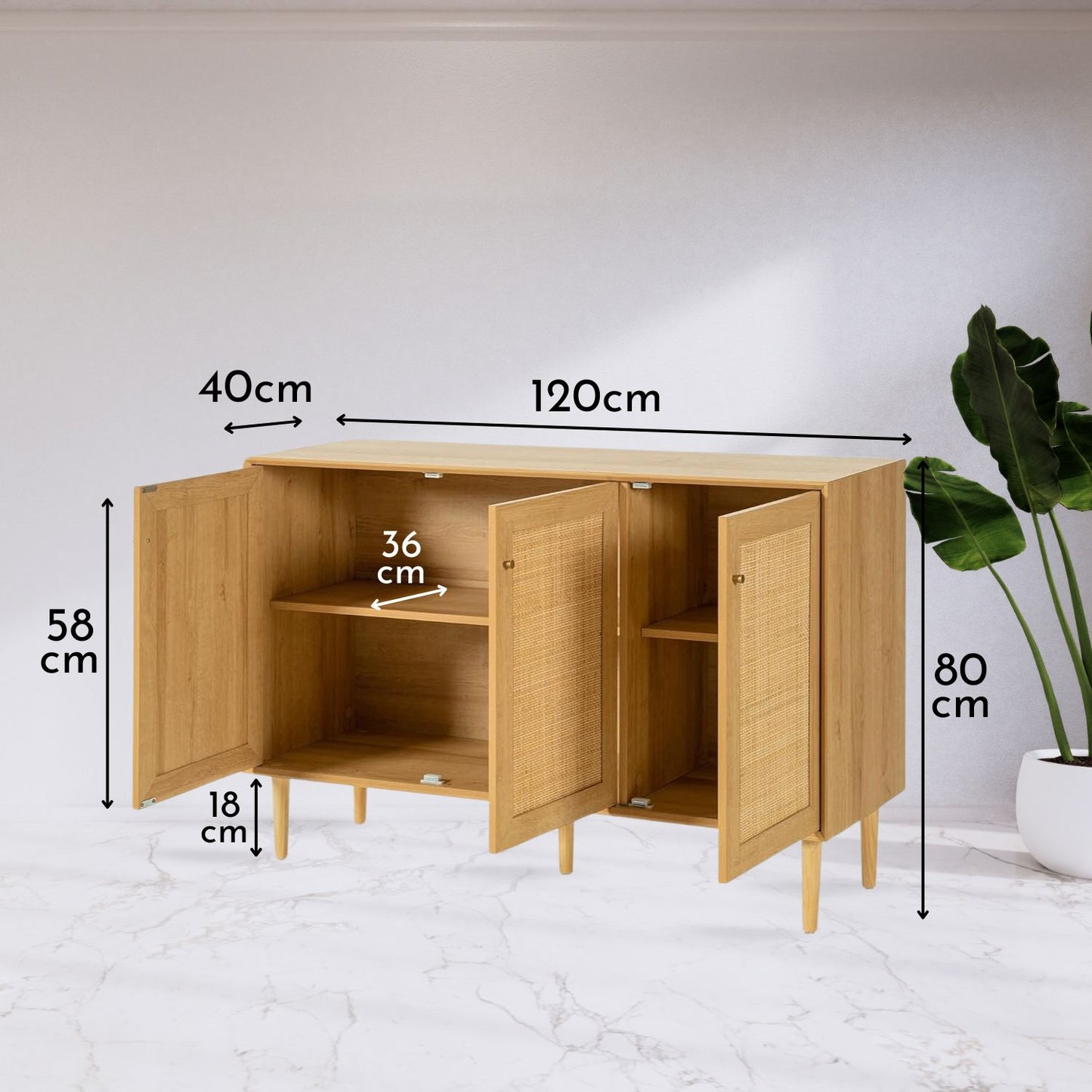 Mueble Recibidor 3 Puertas Tejido Natural