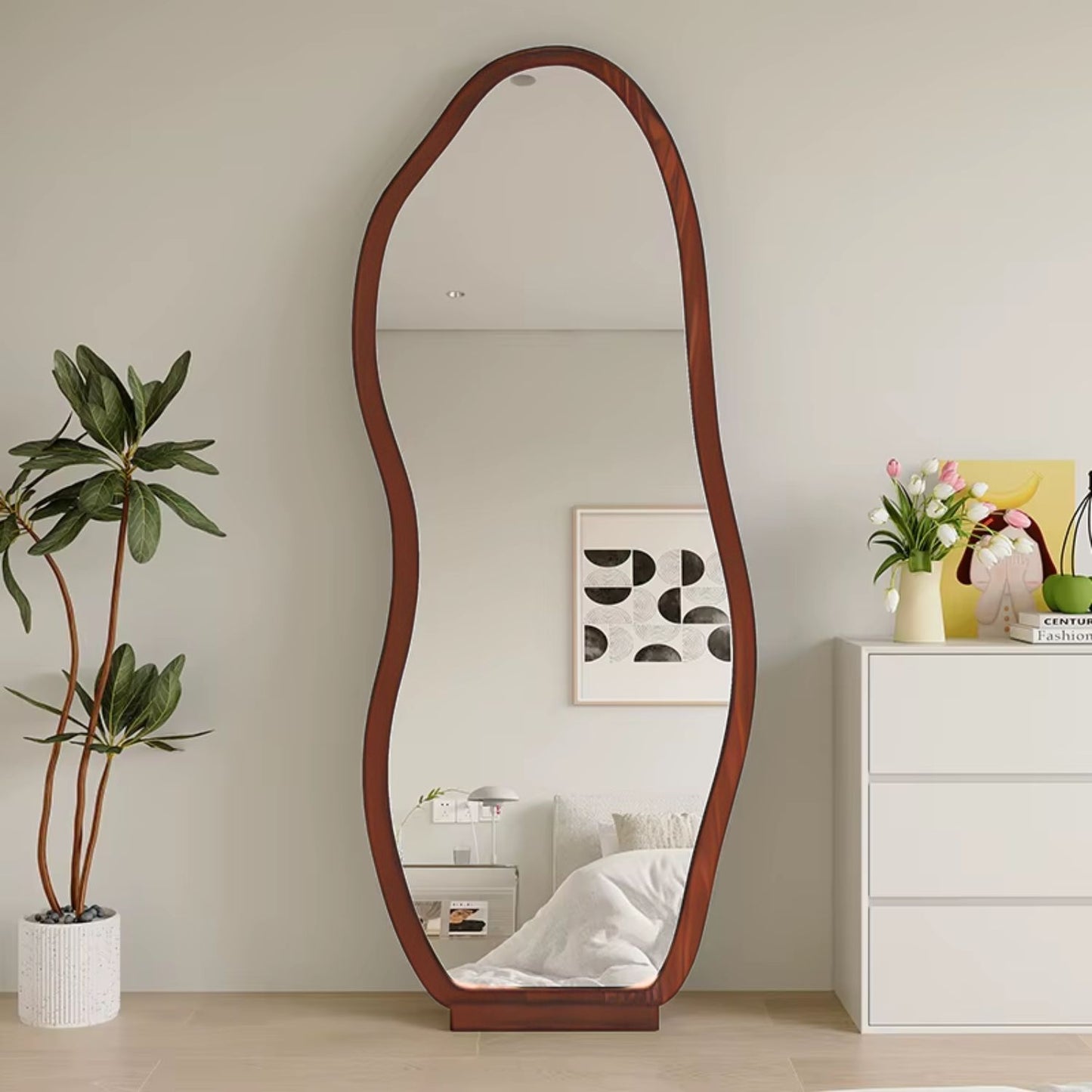 PREVENTA - Espejo Irregular Cuerpo Entero Color Nogal 170x70cm