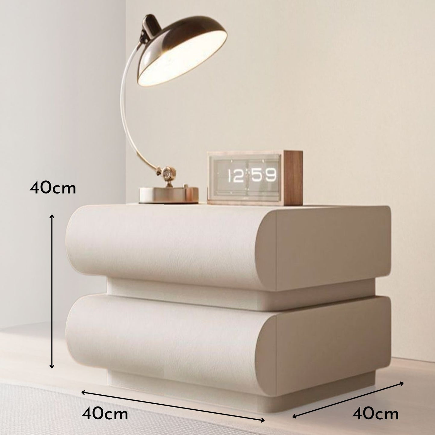 Velador Minimalista Beige Doble Cajon