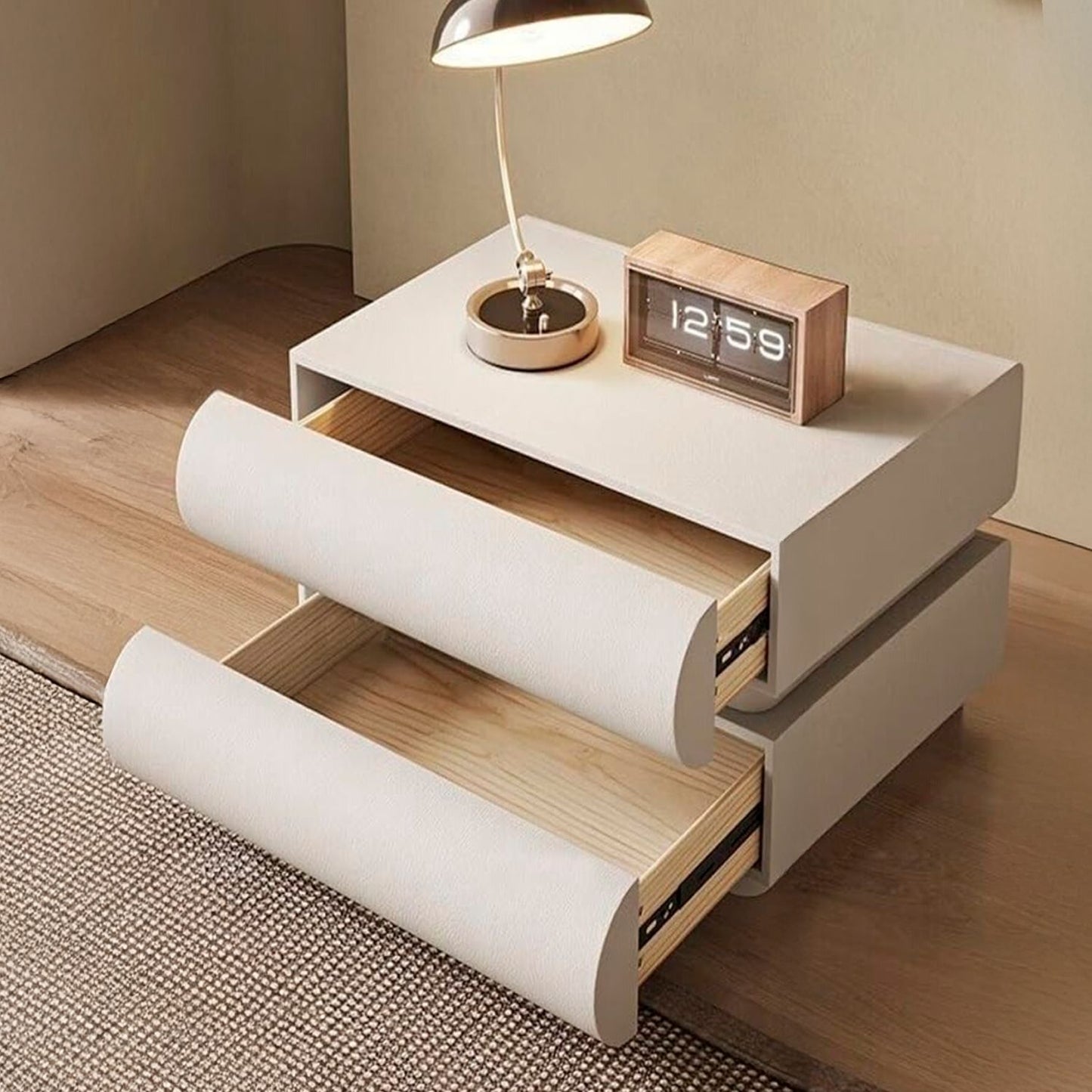 Velador Minimalista Beige Doble Cajon