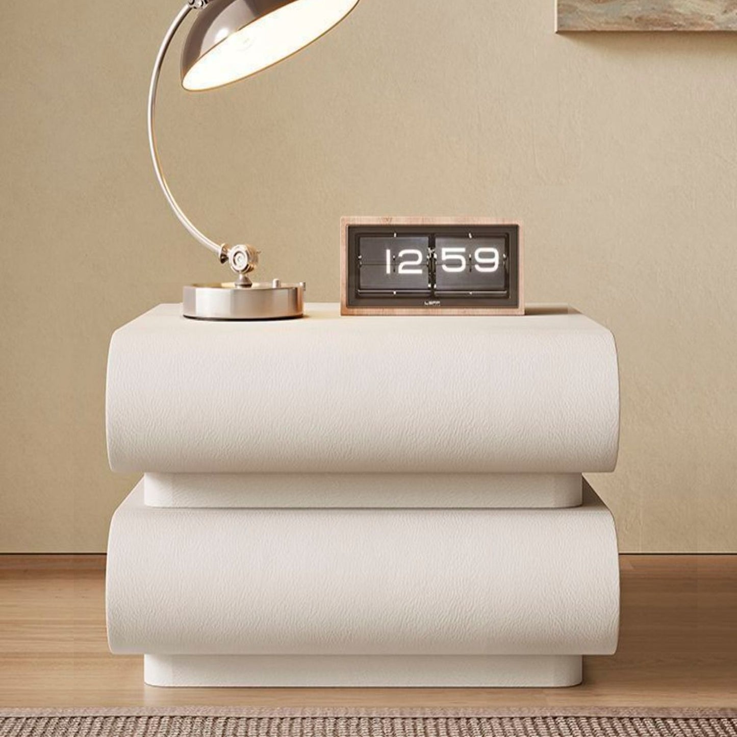 Velador Minimalista Beige Doble Cajon