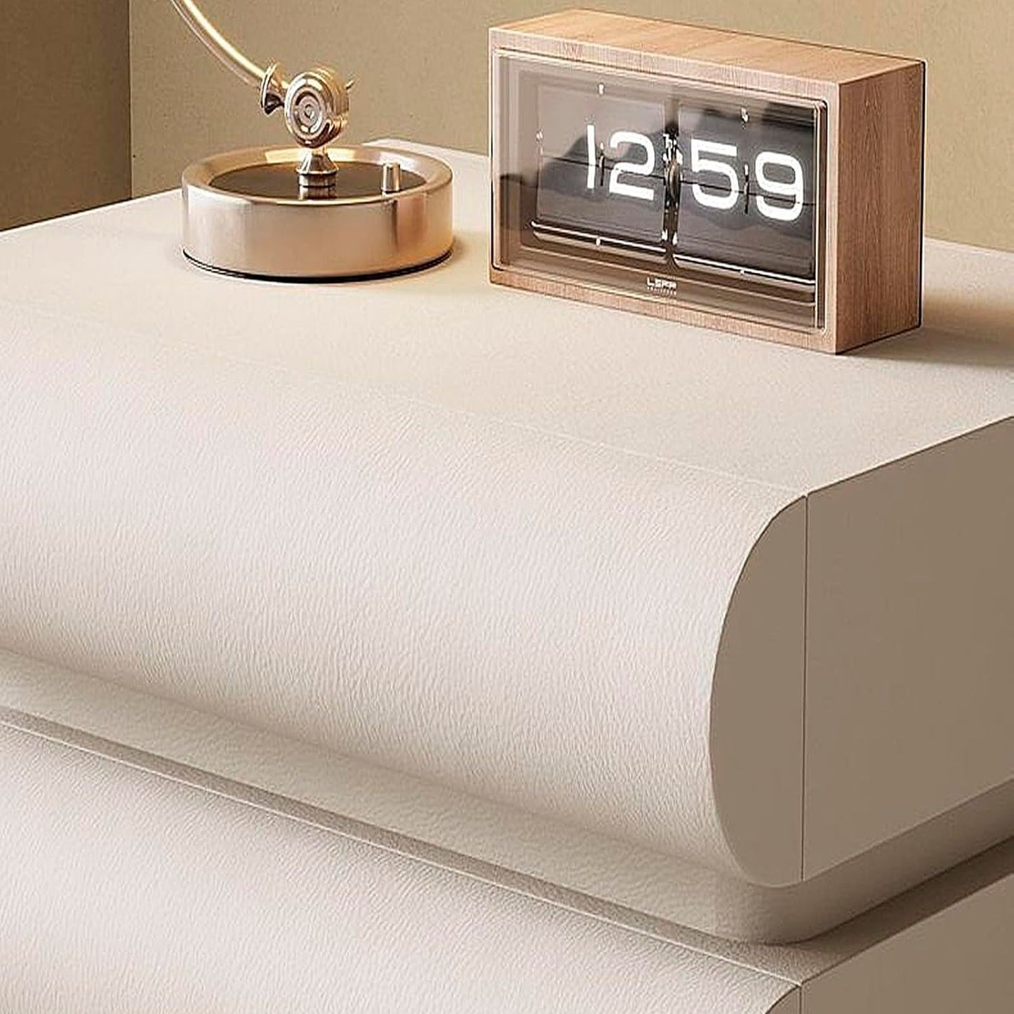 Velador Minimalista Beige Doble Cajon