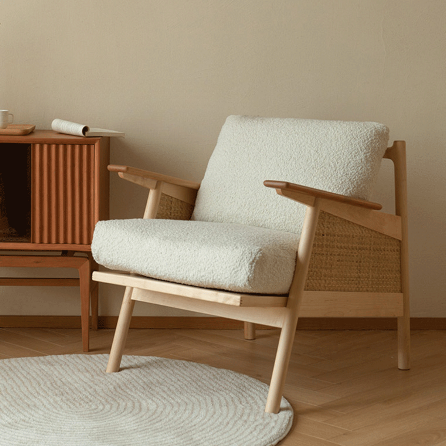 Sitial Madera Rattan Blanco Nórdico