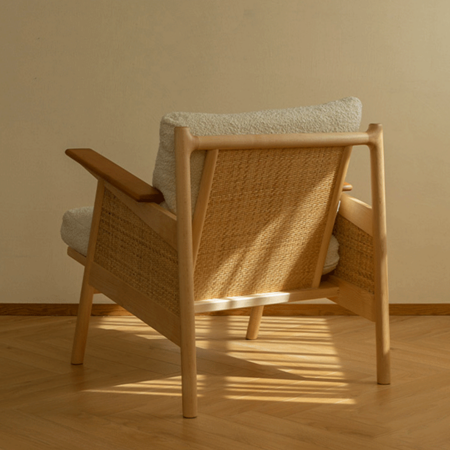 Sitial Madera Rattan Blanco Nórdico