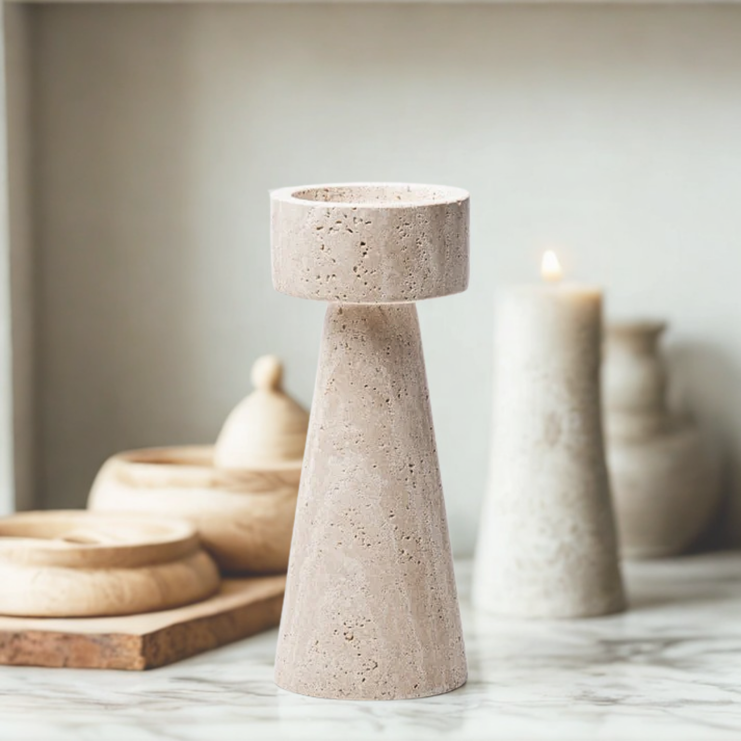 PREVENTA - Candelabro Portavelas Marmol Travertino Torre Grande