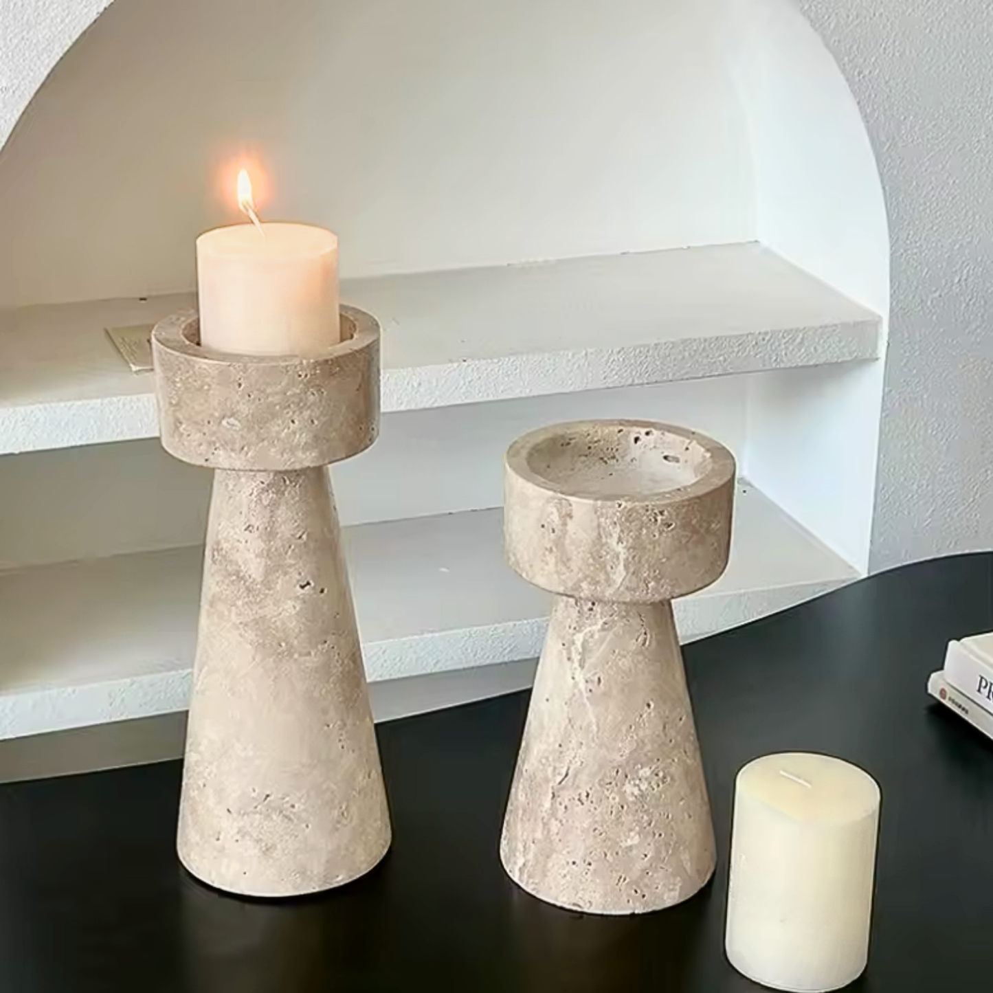 PREVENTA - Candelabro Portavelas Marmol Travertino Torre Grande