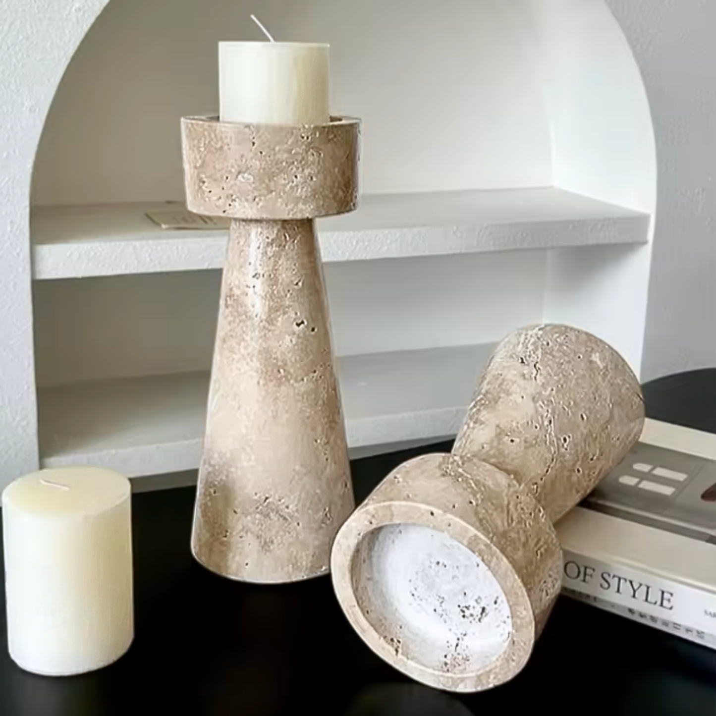 PREVENTA - Candelabro Portavelas Marmol Travertino Torre Grande
