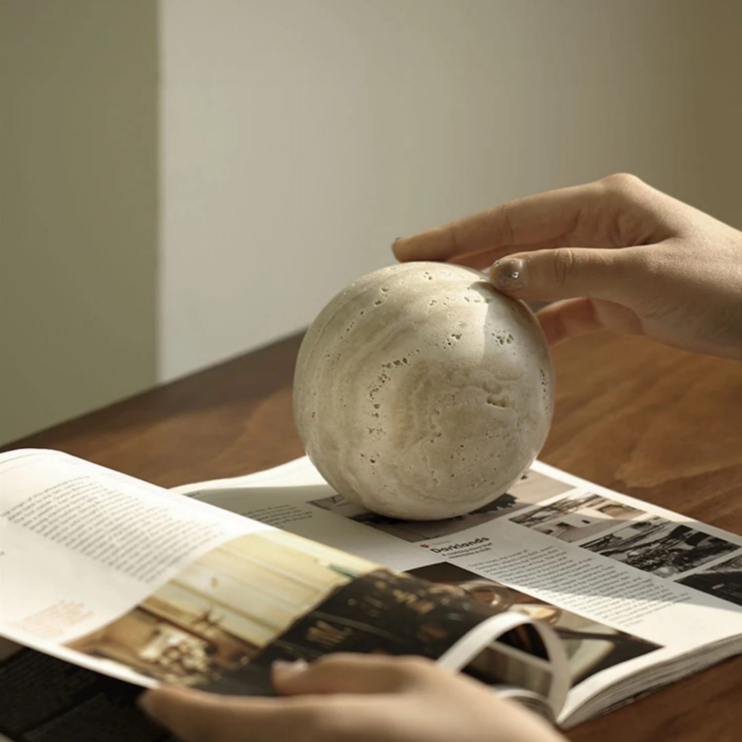 PREVENTA - Esfera Orbis Piedra Travertino Figura Decorativa