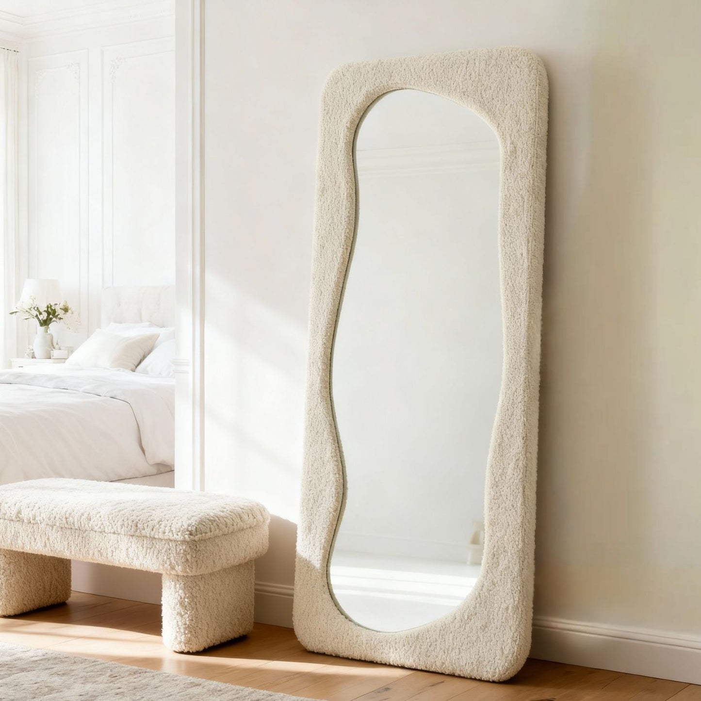 Espejo Blanco Cuerpo Entero Estilo Bouclé 200x100cm