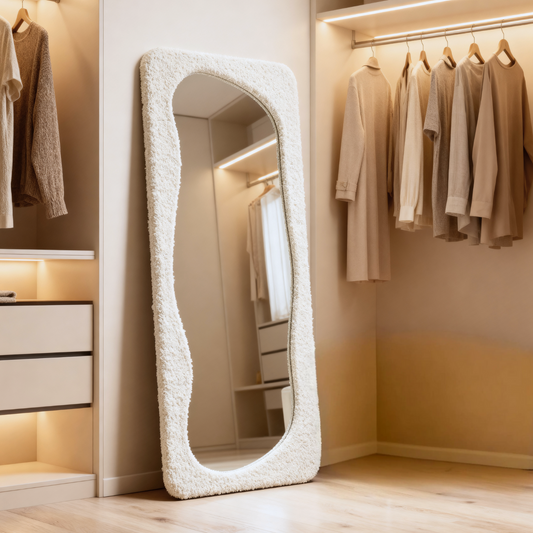 PREVENTA - Espejo Blanco Cuerpo Entero Estilo Bouclé 200x100cm