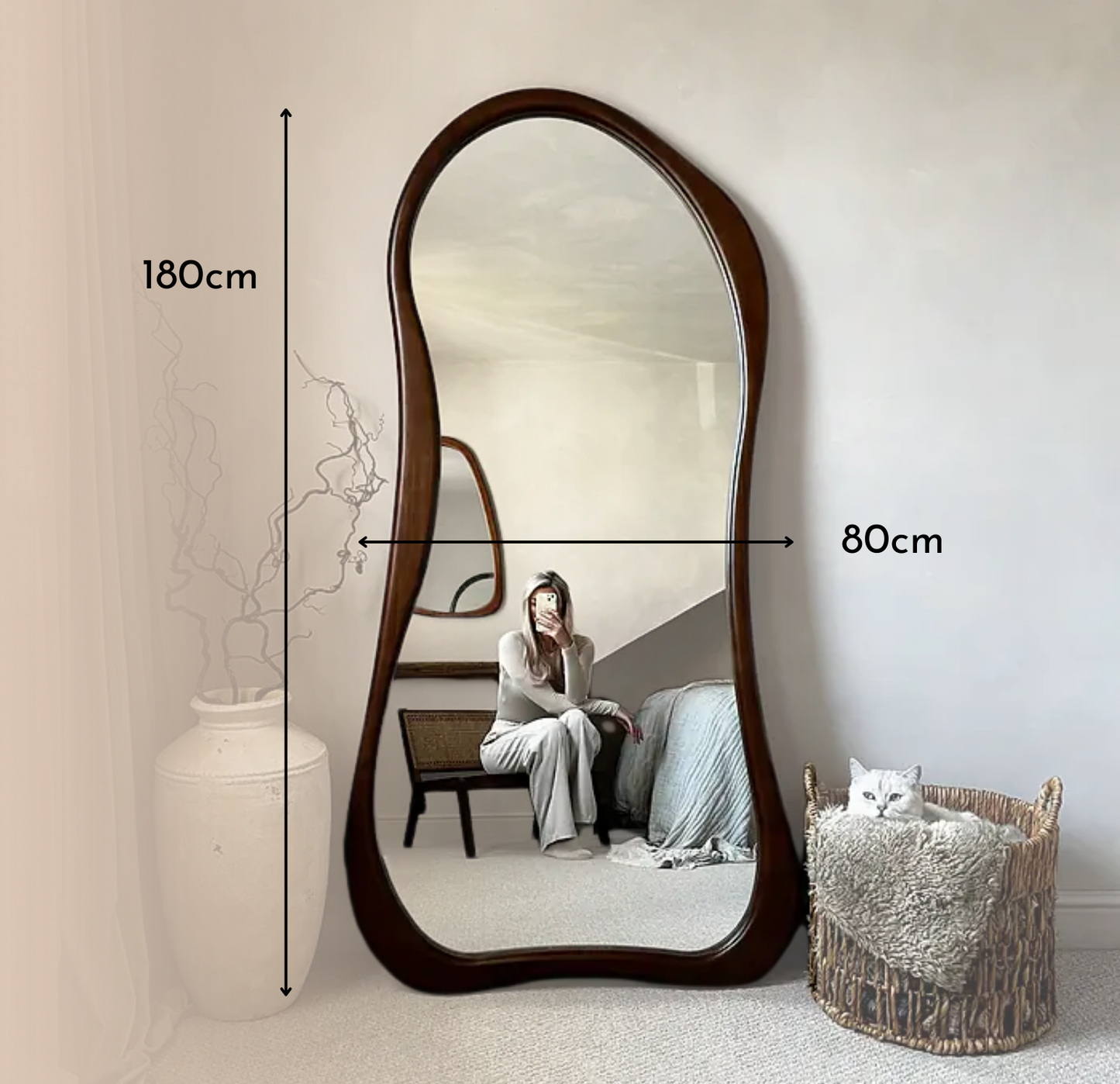 Espejo Asimetrico Cuerpo Entero Madera Color Cacao 180X80cm