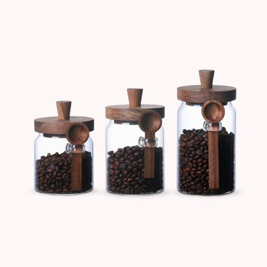 PREVENTA - Contenedores de Vidrio Tapa Madera y Cucharita 3un