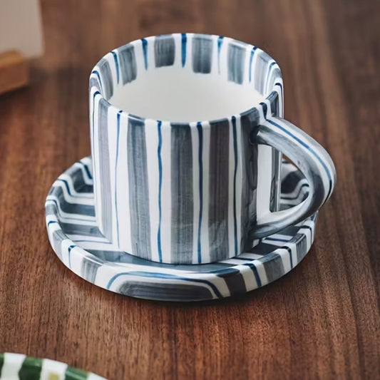 Set de Platos y Tazas Rayas Vintage Azul
