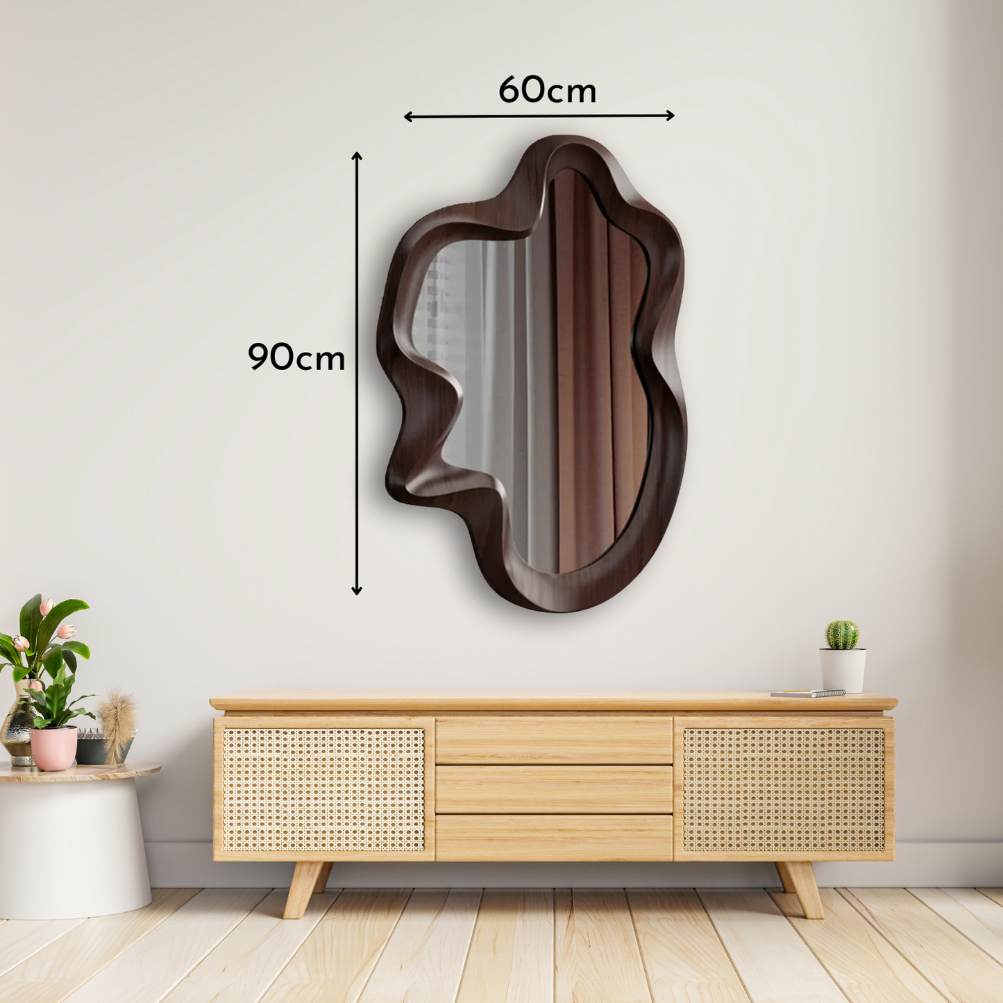 PREVENTA - Espejo Modern Wave Madera Tono Caoba 90x60cm