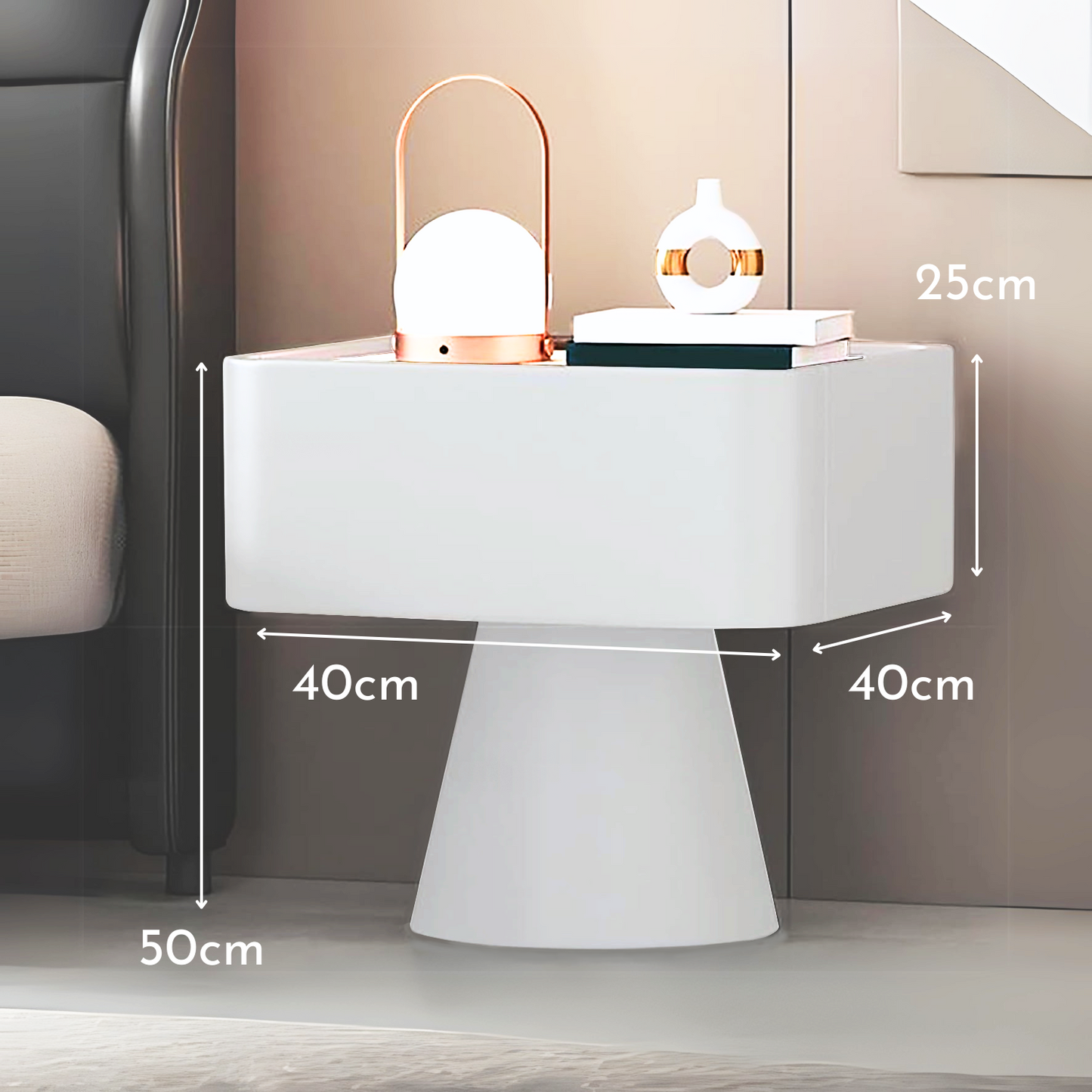 Velador Moderno Cajón Estilo Nórdico Blanco