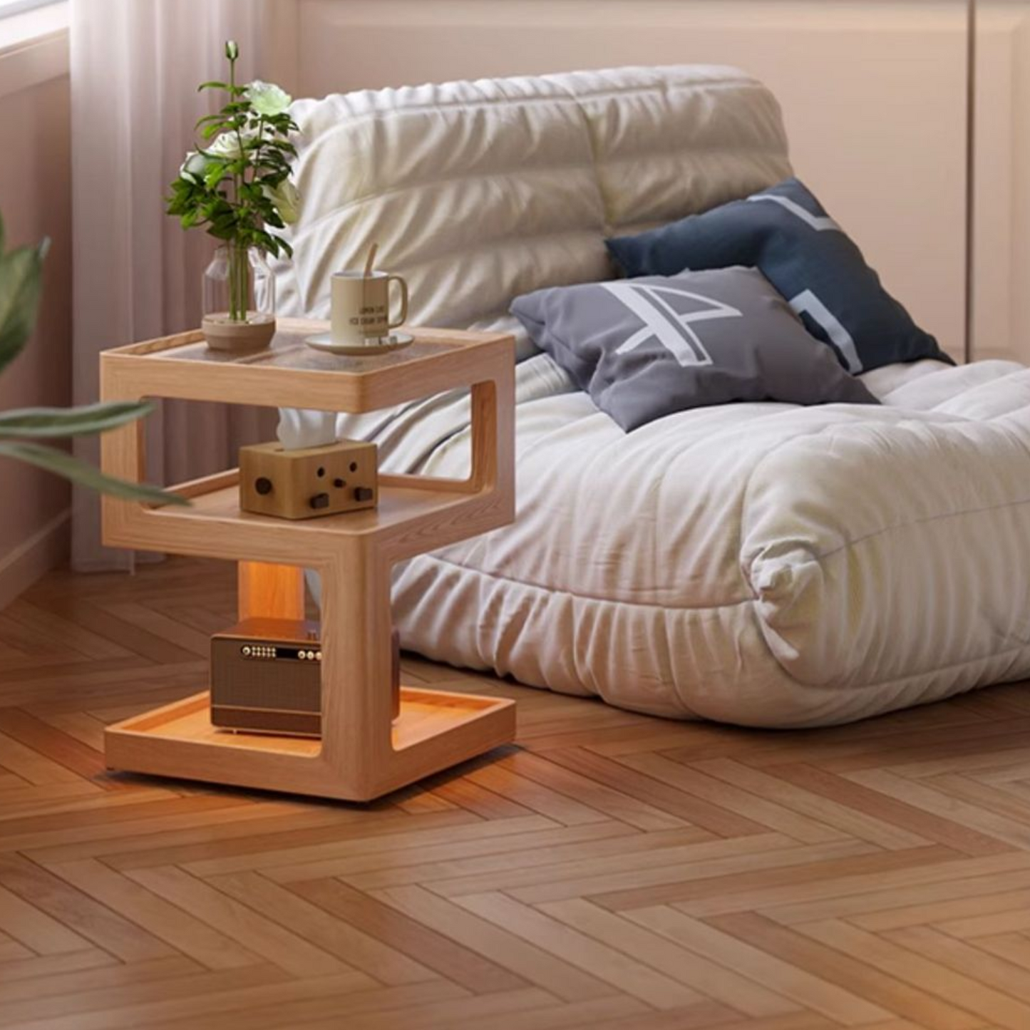 PREVENTA - Mesa Lateral de Madera con Luz Led