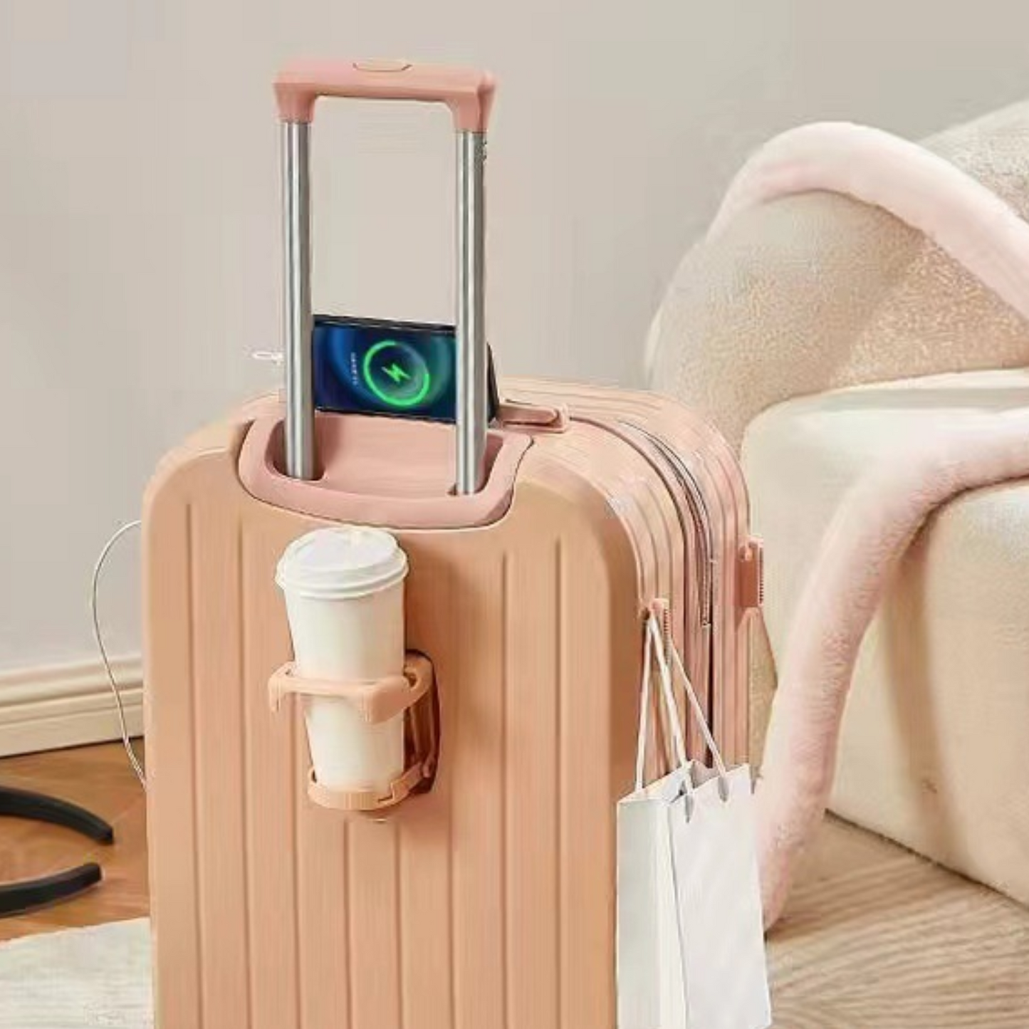 Maleta con Ruedas 360 Puerto USB Rosado