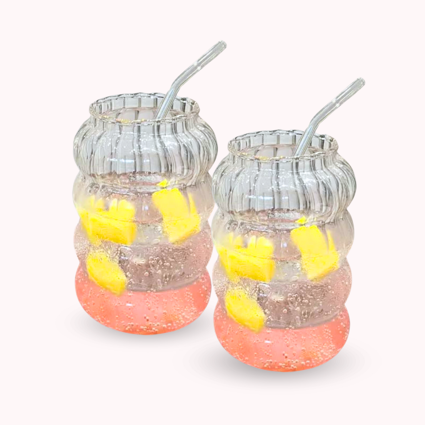 Set 2 Vasos Relieve con Bombilla 800ml