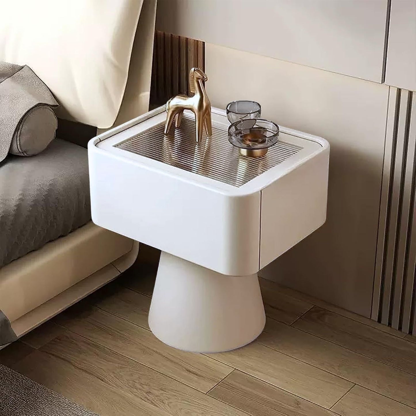 Velador Moderno Cajón Estilo Nórdico Blanco
