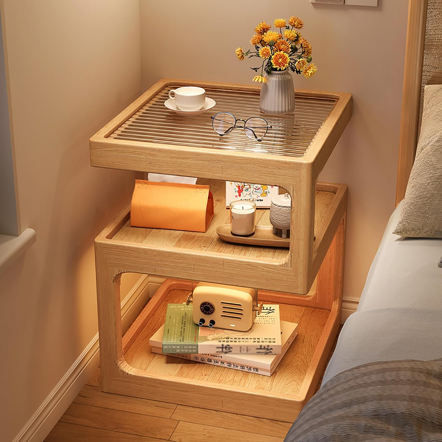 PREVENTA - Mesa Lateral de Madera con Luz Led