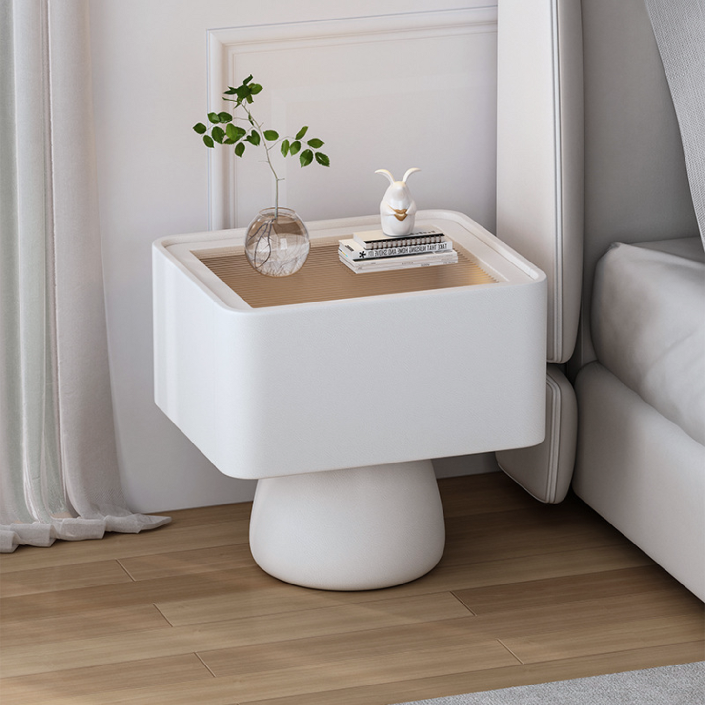 Velador Moderno Cajón Estilo Nórdico Blanco