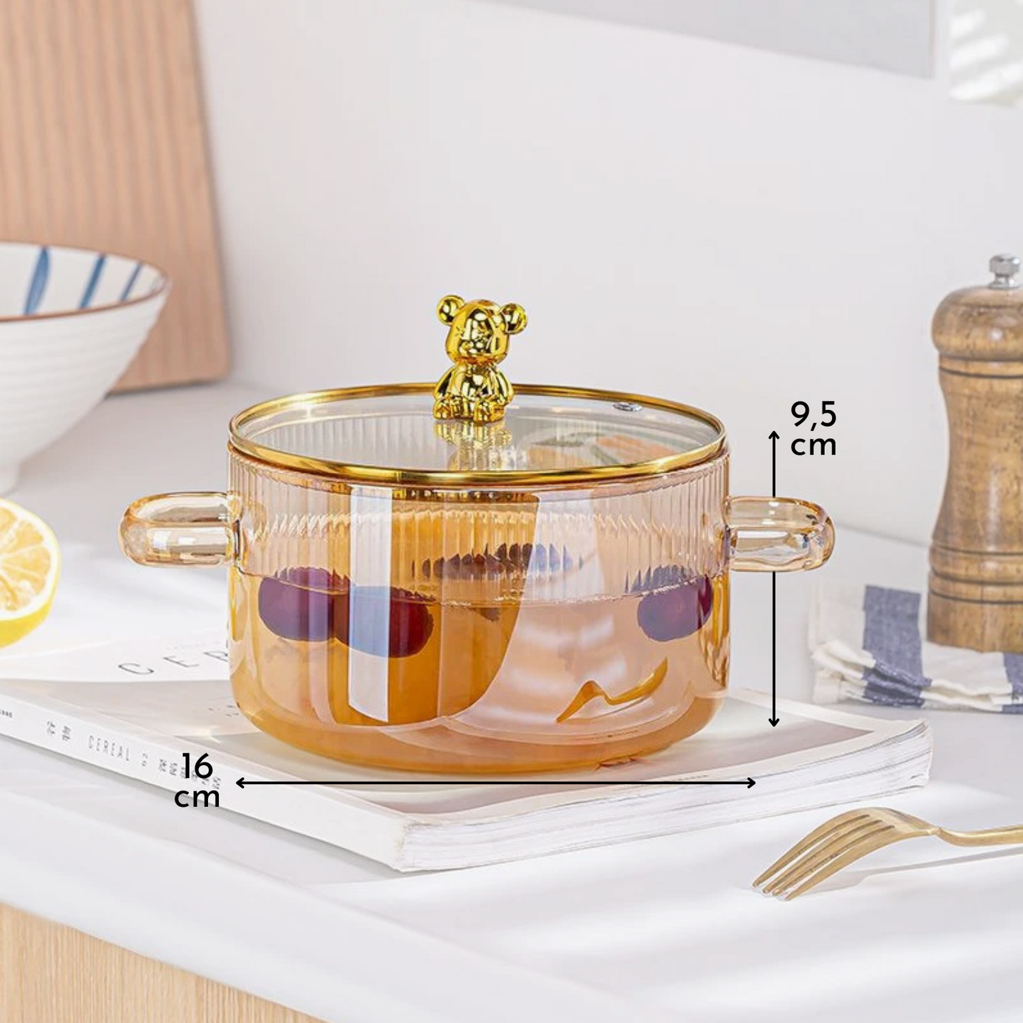 PREVENTA - Olla de Vidrio Oso Dorado Minimalista
