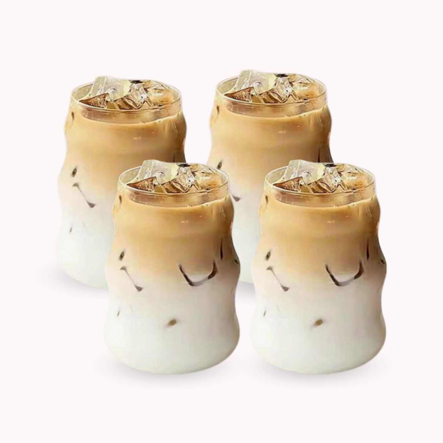 PREVENTA - Set 4 Vasos Vidrio Diseño Ondas con Bombilla 510ml