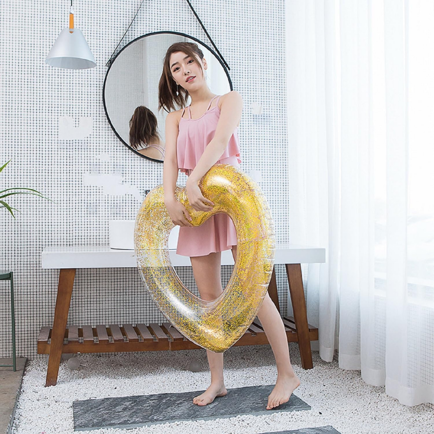 Flotador Corazón Escarchado Dorado